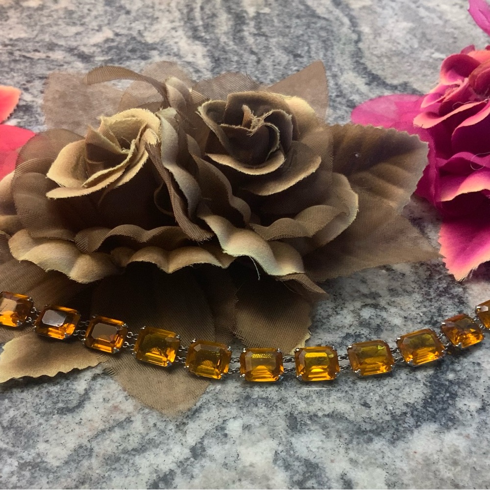 ♥️RARE♥️1900’s Vintage crystal emerald cut citrine bracelet. Signed “Germany”♥️